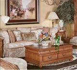 富丽家私创意古典美式客厅家具橡木实木仿古抽屉储物茶几 定做