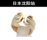 【日本二手保真】正品Cartier卡地亚玫瑰金黄金三色宽款双C戒指