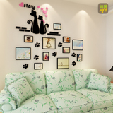 咪立体墙贴卡通照片相框墙爱心3D客厅卧室沙发亚克力墙壁贴饰小猫