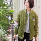春季新款韩版原宿bf风中性帅气加厚棒球服军绿色棉外套女装小外套