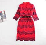 2016年春款欧美修身显瘦气质蕾丝连衣裙 年会礼服新年大红裙子