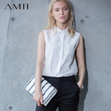Amii品牌女装旗舰店通勤纯色翻领气质女士无袖衬衫夏天衣服衬衣