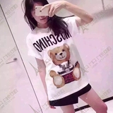 正品代购moschino 16夏新款 泰迪小熊 字母休闲短袖情侣 T恤 男女