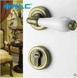 德国KLC 欧式青古铜室内门锁分体锁卧室仿古锁具白色陶瓷房门把手