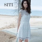 Siti Selected2016夏新款蕾丝连衣裙白色收腰中长款裙子甜美中裙