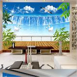 大型壁画山水风景窗户海边阳台海景客厅电视背景墙壁纸3d立体墙纸