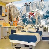 儿童房卡通床头背景墙纸壁纸 3d体卧室无纺布大型壁画飞机总动员