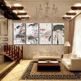 墙画水墨荷花无框现代中式国画玄关书房墙挂画客厅装饰画沙发背景