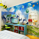 3D立体彩色手绘卡通墙纸地中海风车大型壁画儿童卧室房背景墙壁纸