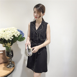 2016新款韩国夏季时尚女潮裙修身POLO领系带收腰显瘦马甲式连衣裙
