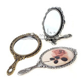 韩国进口正品小号玫瑰花图案随身化妆镜子铜镜银镜