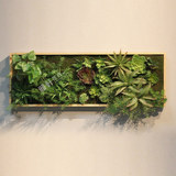 简约复古仿真植物壁挂 原木色画框挂饰挂画 多肉植物组合木艺墙饰
