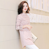 春季2015新款韩版时尚气质中长款蕾丝拼接打底衫长袖雪纺连衣裙女