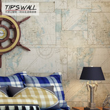 天屏山美式乡村航海世界地图墙纸 复古仿皮纹卧室客厅背景墙壁纸