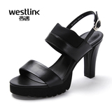 Westlink/西遇2016夏季新款 头层牛皮超高跟圆头粗跟防水台女鞋ZG