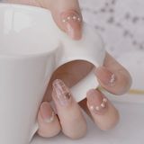 新娘美甲假指甲贴片成品定制 裸色小香花朵格纹款 可选光疗