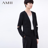 Amii女装旗舰店夏新艾米镂空开衩长袖修身纯色西装外套