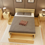 木单人床儿童床1米1.2米储物箱榻榻米床包邮实木成人双人床1.5松