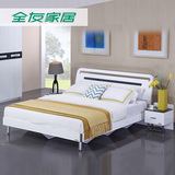 全友家居 现代简约板式家具床白色小户型双人床套装组合106902