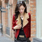 2015秋冬新款韩版修身短款加厚pu皮衣女时尚显瘦加绒夹克小外套潮