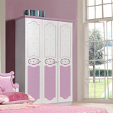 粉色儿童三门衣柜 衣橱 储物柜 女孩公主卧室家具
