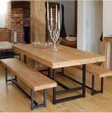 美式复古做旧实木铁艺餐桌椅 折叠餐桌饭桌酒吧桌办公桌咖啡桌椅