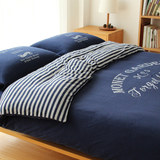 天竺棉针织四件套全棉床品简约纯棉条纹被套纯色床单4件套床笠