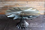 包邮美式铁艺家具玻璃圆桌休闲桌咖啡厅桌子洽谈桌户外桌椅组合