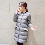 2015年冬季新款修身简约韩版圆领纯色时尚版型中长款女棉衣