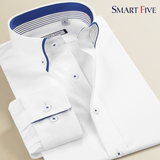 SmartFive 秋装纯棉修身小领衬衫男长袖时尚商务撞色免烫纯色衬衣