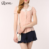 ROEM韩国罗燕夏季女装系带领抽褶短袖衬衫RCYW32562M专柜正品