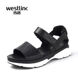 Westlink/西遇2016夏季新款 石头纹真皮魔术贴露趾厚底运动凉鞋