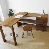 定制简约全实木办公桌老榆木转角书桌住宅家具电脑桌子组合送凳子