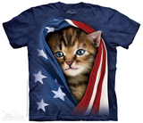 美国代购THE MOUNTAIN男女情侣/亲子装3D款国旗猫短袖T恤夏季现货
