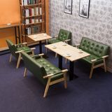 新款咖啡厅沙发 咖啡馆甜品店西餐厅休闲实木双人皮沙发卡座桌椅