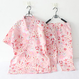 日系日式樱花和服睡衣女士短袖汗蒸服纯棉纱布薄款夏季家居服套装