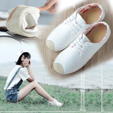 夏季透气清新文艺学生韩版小白鞋女系带纯白色球鞋百搭低帮帆布鞋