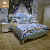 欧式皮艺双人床 全实木雕花1.8米真皮小户型 蓝色2米公主大床结婚