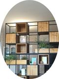 loft美式铁艺实木格子置物架书架客厅落地屏风办公创意隔断展示柜