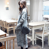 韩国代购2014秋冬女装宽松针织开衫超长款加厚粗毛线大毛衣外套