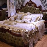 古典1.8米欧式床 美式床全实木真皮软包软靠床复古深色实木双人床
