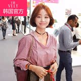 韩国直邮IMVELY韩版2016春装新款女活力条纹宽松罩衫