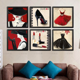 个性创意女包服装店挂画口红高跟鞋装饰画墙画美女壁画卧室有框画