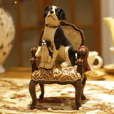 蘑菇堡复古风格座椅母子狗树脂摆件家居客厅书房装饰品狗动物摆件