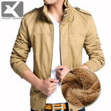 XYEET男士短款立领加绒加厚夹克韩版休闲工装外套修身青年男装