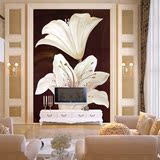 客厅大型壁画玄关3D立体墙纸壁纸电视背景墙简欧式油画百合花卉