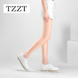 TZZT2016春秋新款厚底小白鞋女真皮松糕底透气平底单鞋系带休闲鞋