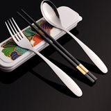 旅行便携餐具不锈钢勺叉子筷子套装三件套学生盒单人便携式携带筷