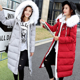2015冬季韩版羽绒棉服女中长款修身加厚外套毛领带帽棉衣过膝宽松