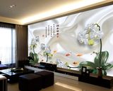 客厅沙发卧室雅舍兰香君子兰3D立体电视背景墙无缝真丝布大型壁画
